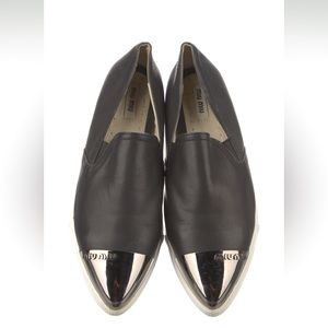 Miu Miu Leather black silver cap toe slip-on Sneakers
